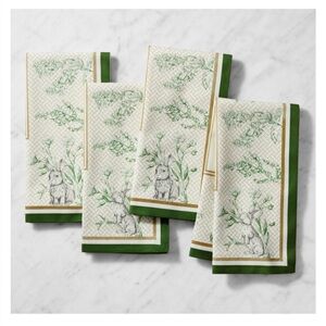 Williams Sonoma Garden Lattice Napkins X3 Green With Bunnies, Easter,replacement